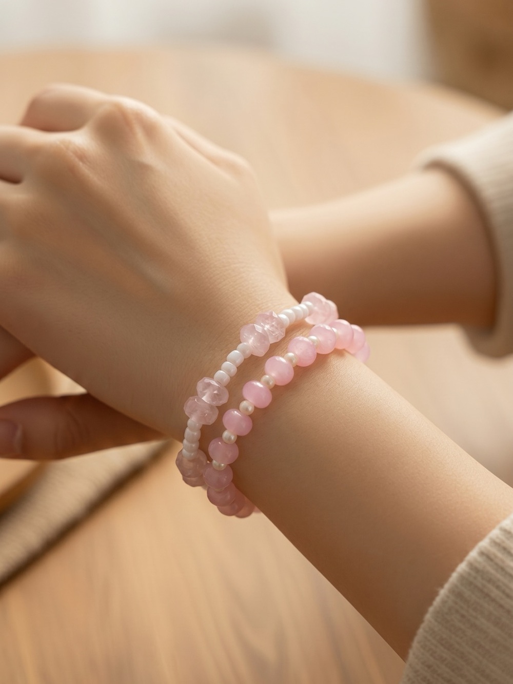 Delicate Pink Beaded Stackable Bracelet Set